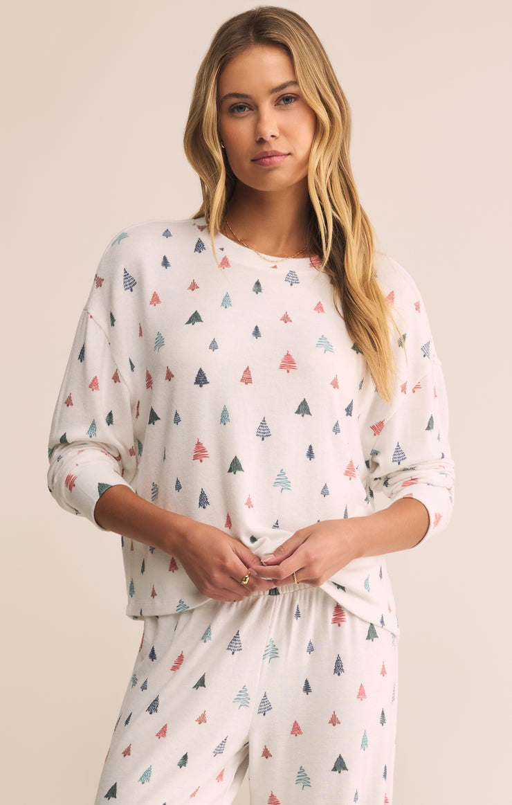 Tops Alpine Tree Brushed Knit Top White