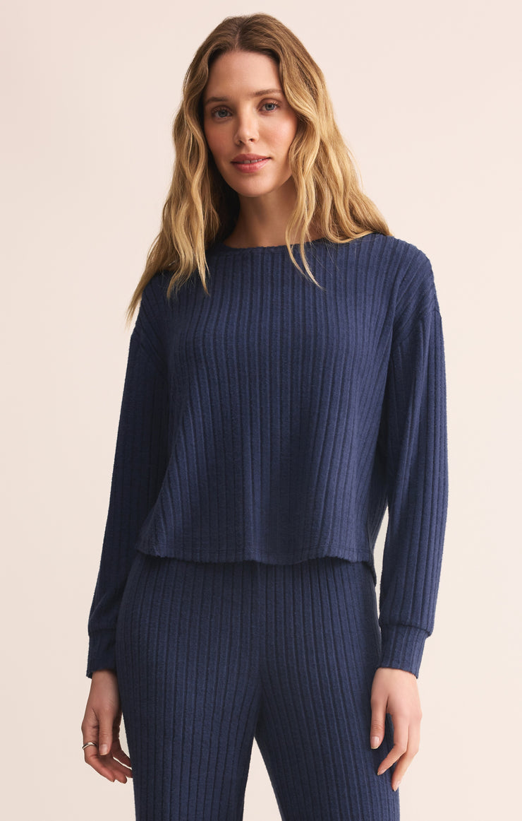 Tops Elfie Silky Rib Long Sleeve Top Blue Sapphire