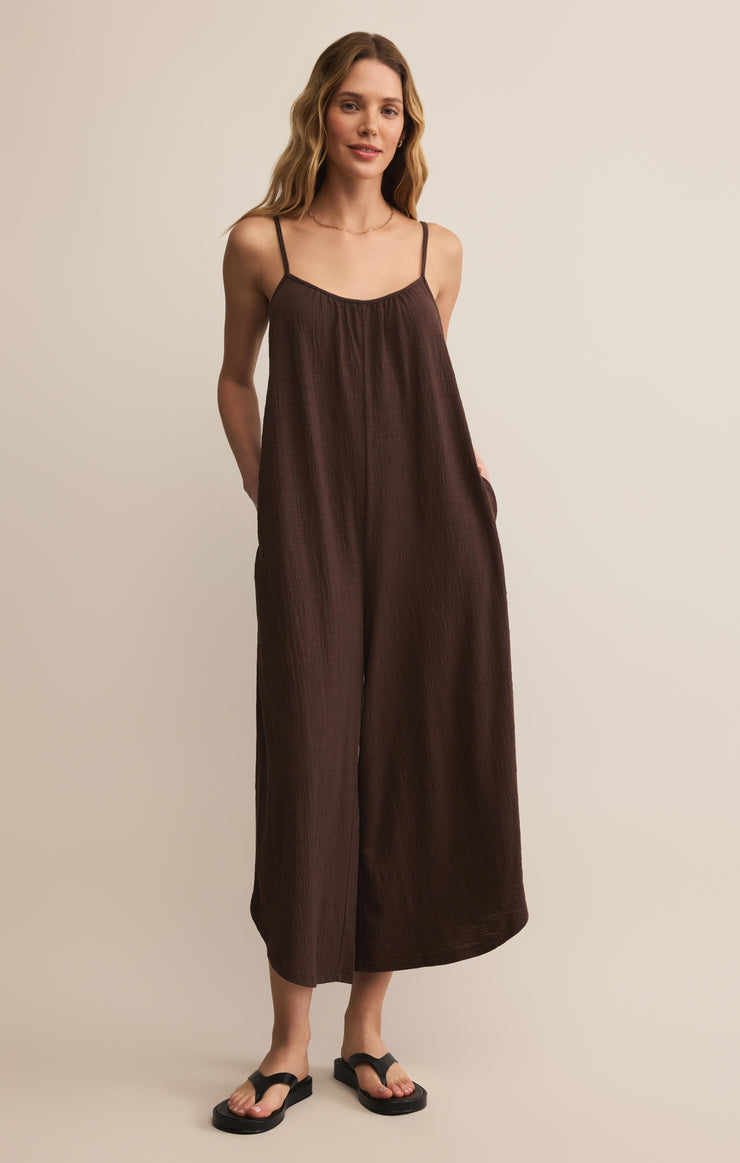 Pants Textured Flared Jumpsuit Dark Chocolate