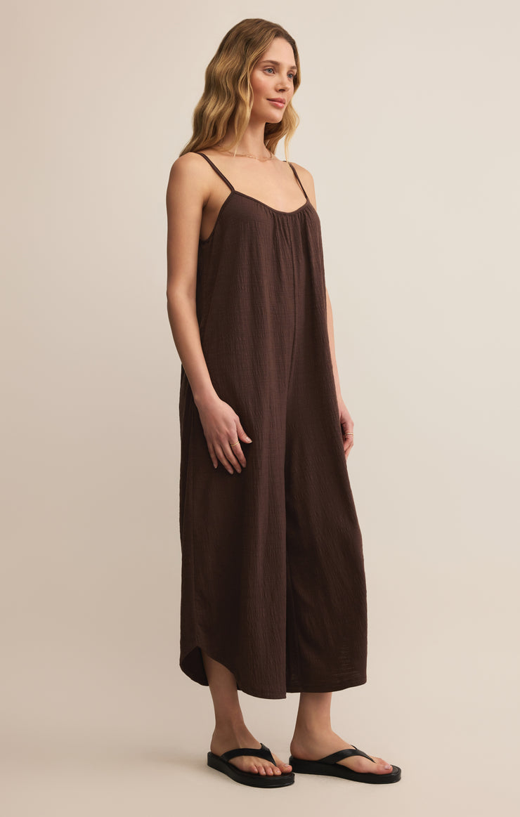 Pants Textured Flared Jumpsuit Dark Chocolate