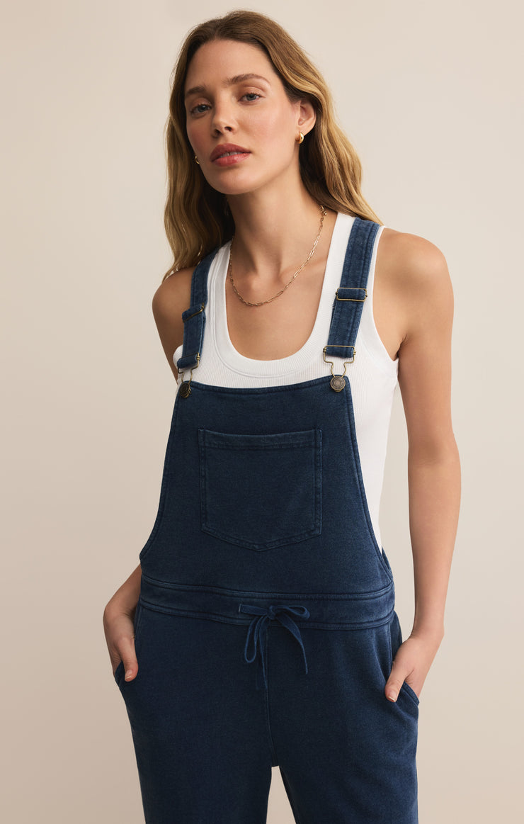 Pants Knit Denim Overalls Indigo