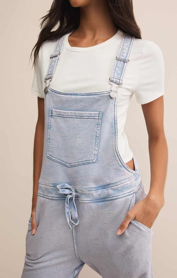 Pants Knit Denim Overalls Washed Indigo