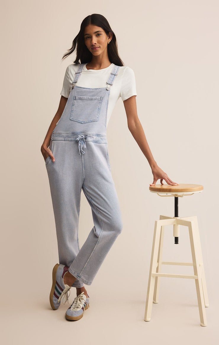 Pants Knit Denim Overalls Washed Indigo