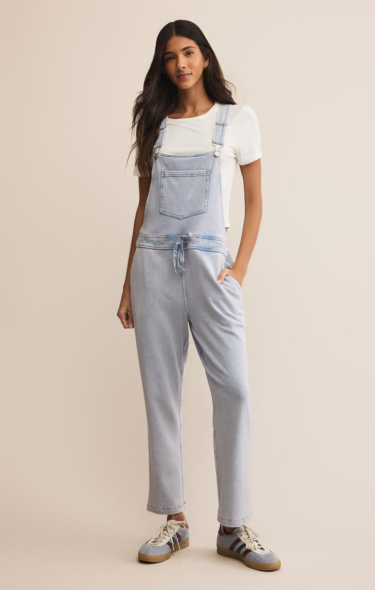 Pants Knit Denim Overalls Washed Indigo