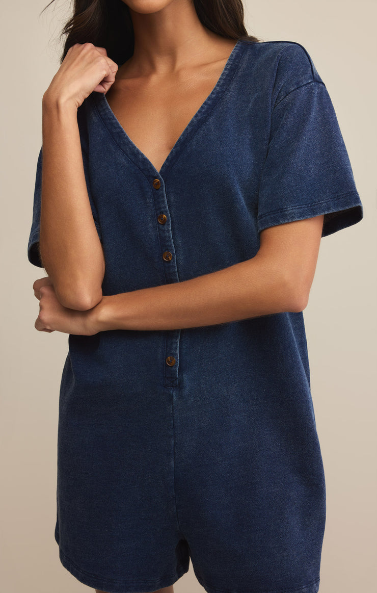 Shorts Enid Knit Denim Romper Indigo