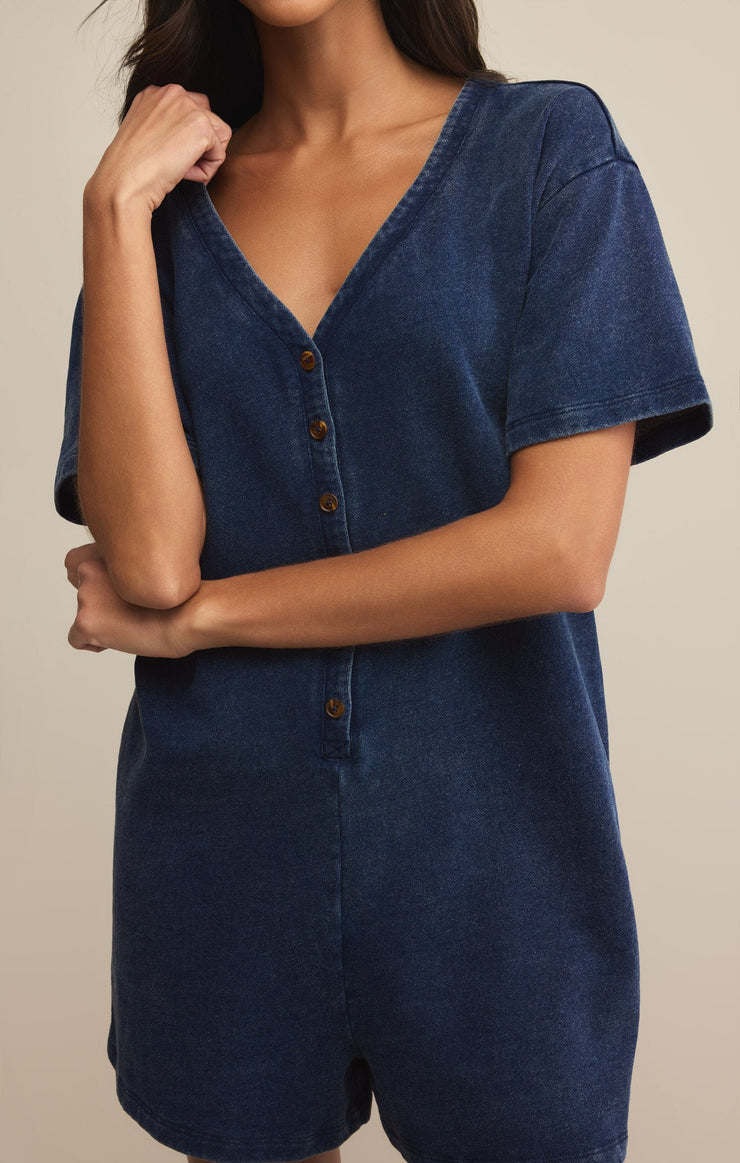 Shorts Enid Knit Denim Romper Enid Knit Denim Romper