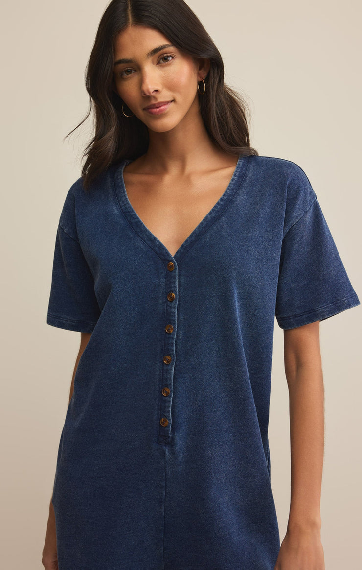 Shorts Enid Knit Denim Romper Enid Knit Denim Romper