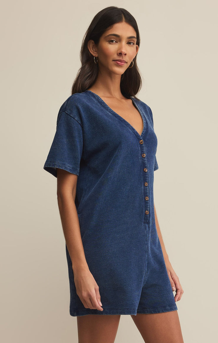 Shorts Enid Knit Denim Romper Enid Knit Denim Romper