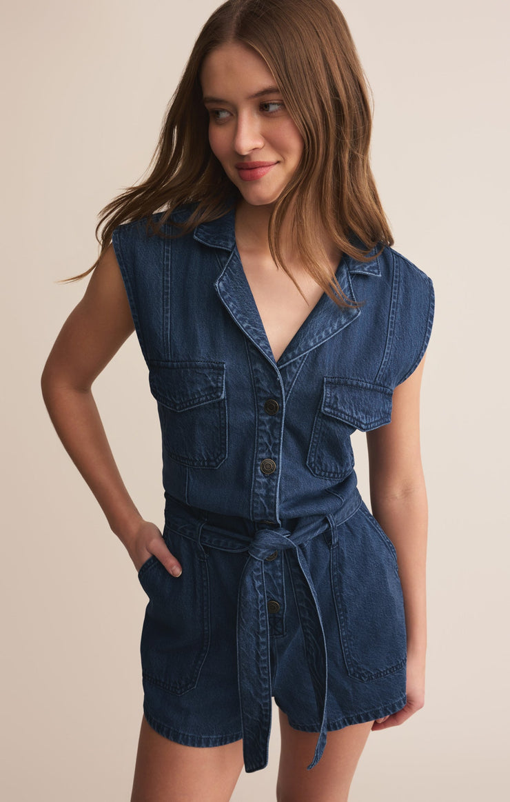 Shorts Dash Luxe Soft Denim Romper Dash Luxe Soft Denim Romper