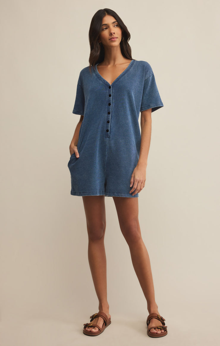 Shorts Enid Knit Denim Romper Vintage Indigo