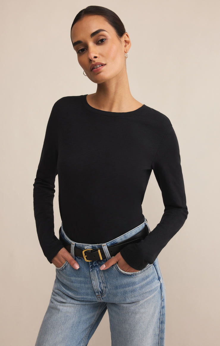 Tops Modern Slub Long Sleeve Top Black
