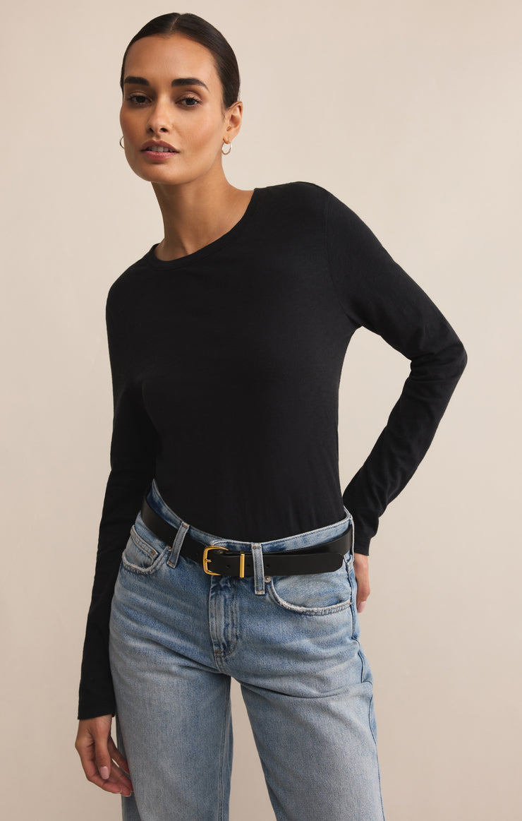 Tops Modern Slub Long Sleeve Top Black