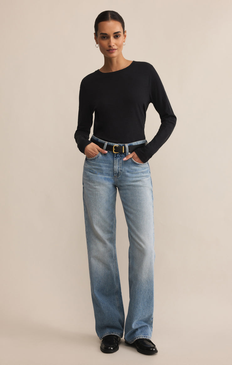 Tops Modern Slub Long Sleeve Top Black