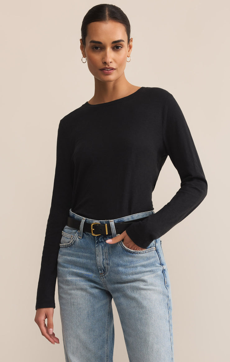 Tops Modern Slub Long Sleeve Top Black