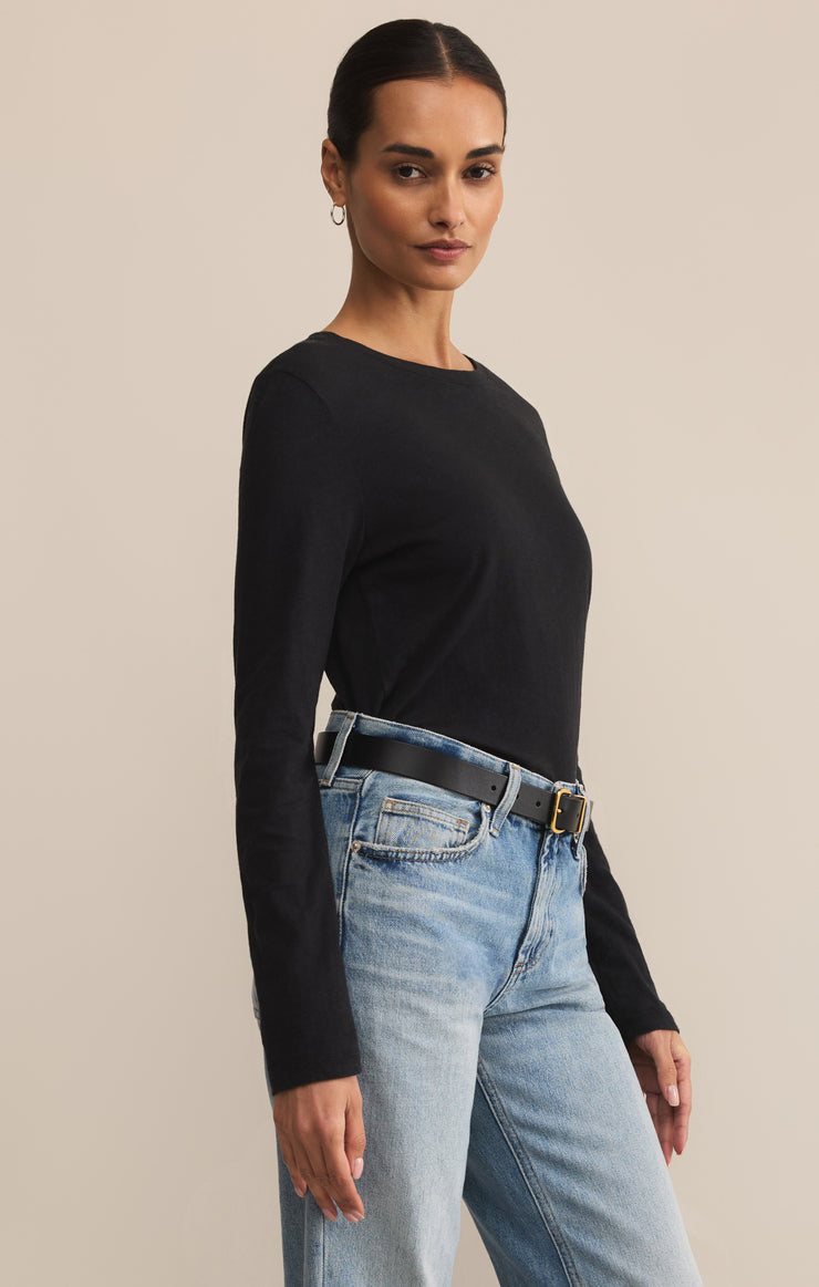 Tops Modern Slub Long Sleeve Top Black