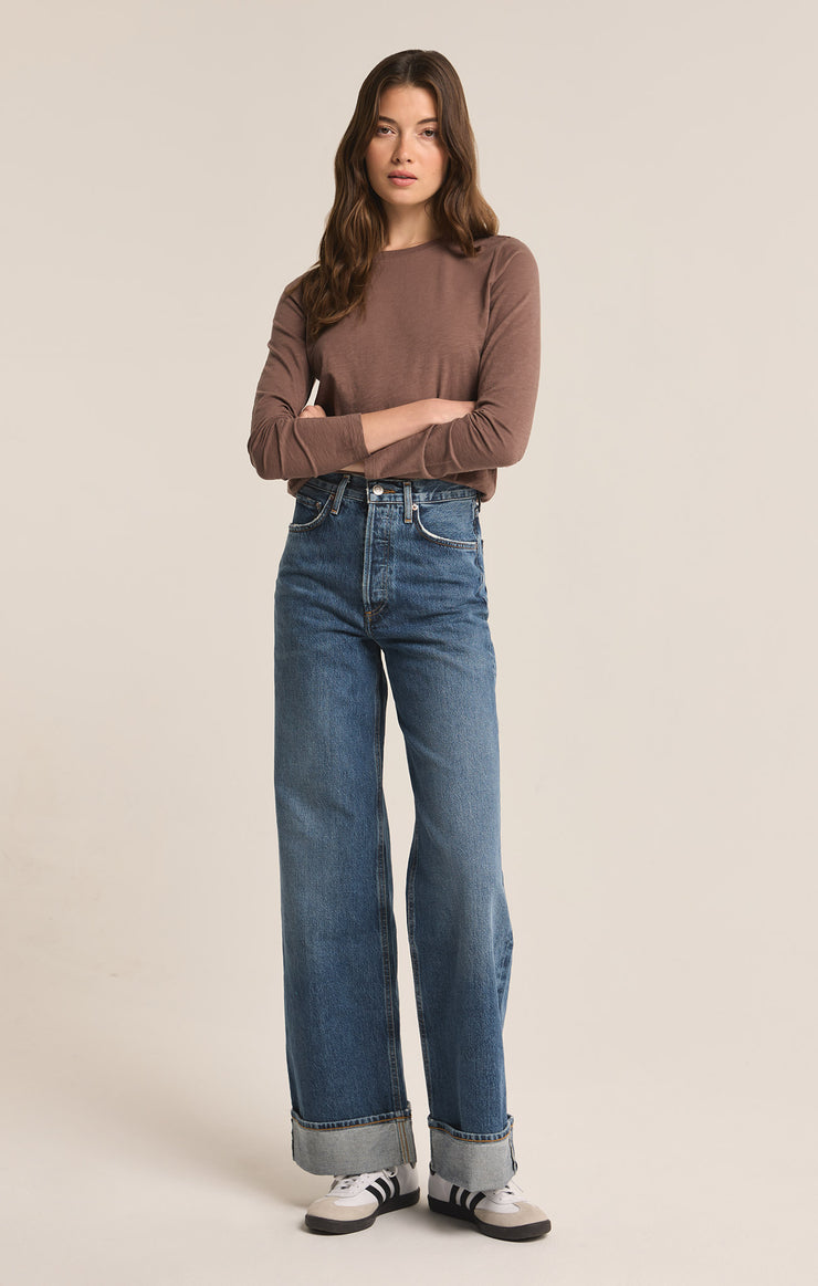 Tops Modern Slub Long Sleeve Top Deep Taupe