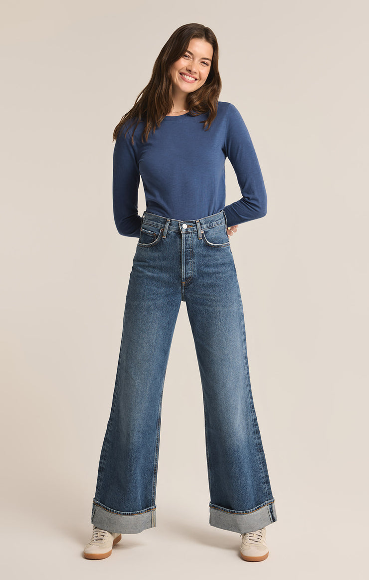 Tops Modern Slub Long Sleeve Top True Navy
