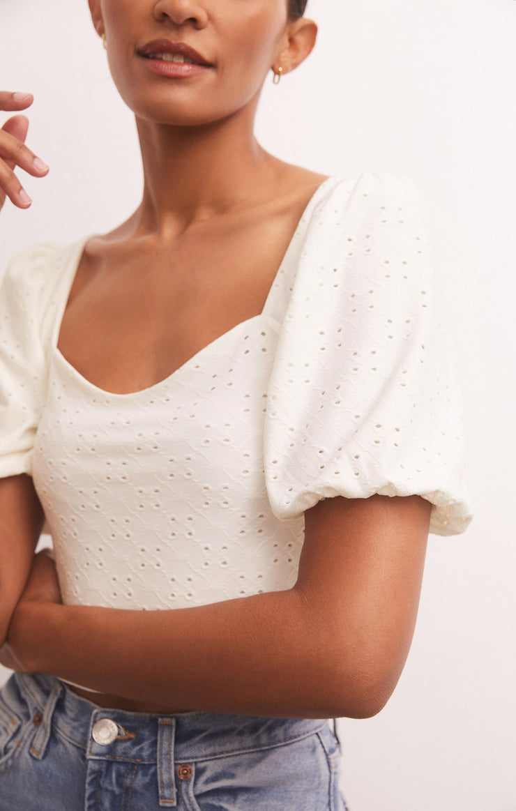 Tops Mae Knit Eyelet Top White