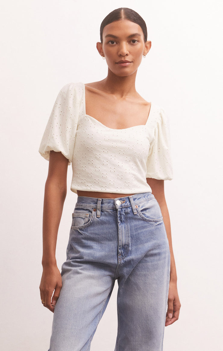 Tops Mae Knit Eyelet Top White