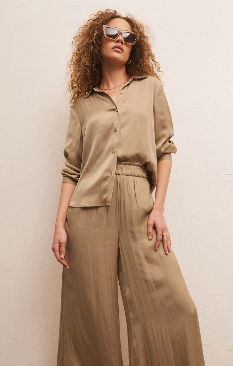 Tops Serenity Lux Sheen Button Up Top Rattan