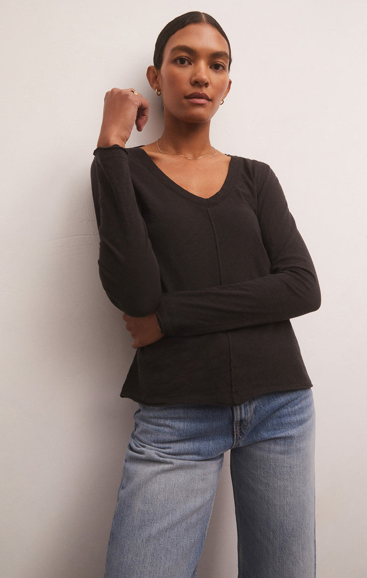Tops Dream Slub Long Sleeve Tee Black