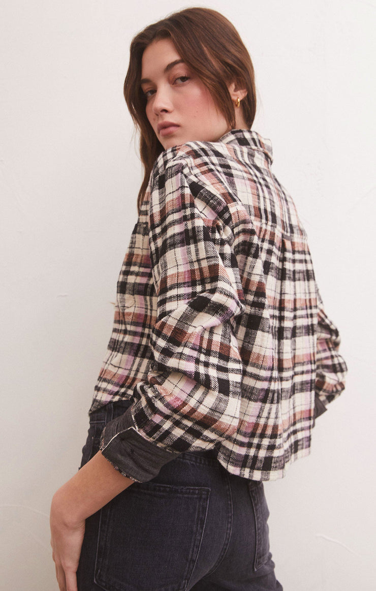 Tops Ethan Cropped Plaid Top Black