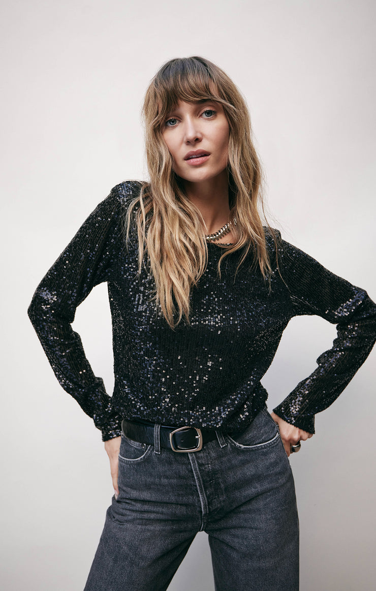 Tops Aurora Sequin Cropped Long Sleeve Top Aurora Sequin Cropped Long Sleeve Top