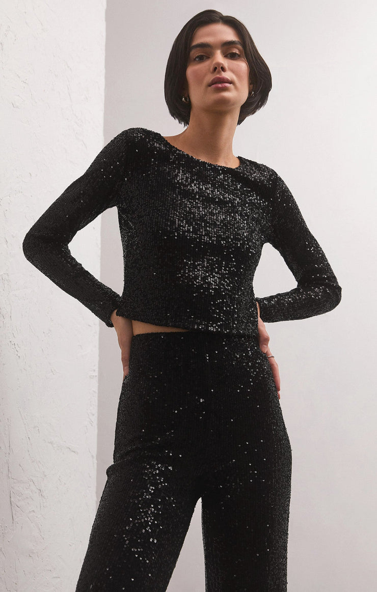 Tops Aurora Sequin Cropped Long Sleeve Top Aurora Sequin Cropped Long Sleeve Top