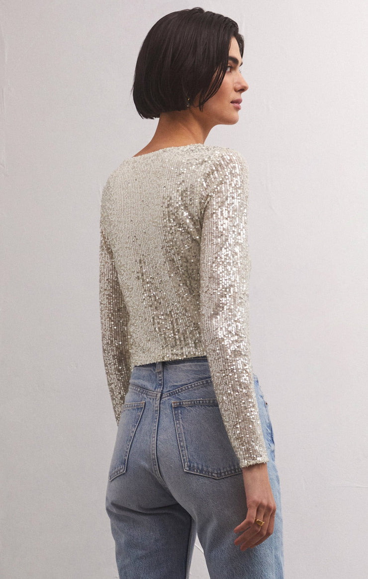 Tops Aurora Sequin Cropped Long Sleeve Top Stardust