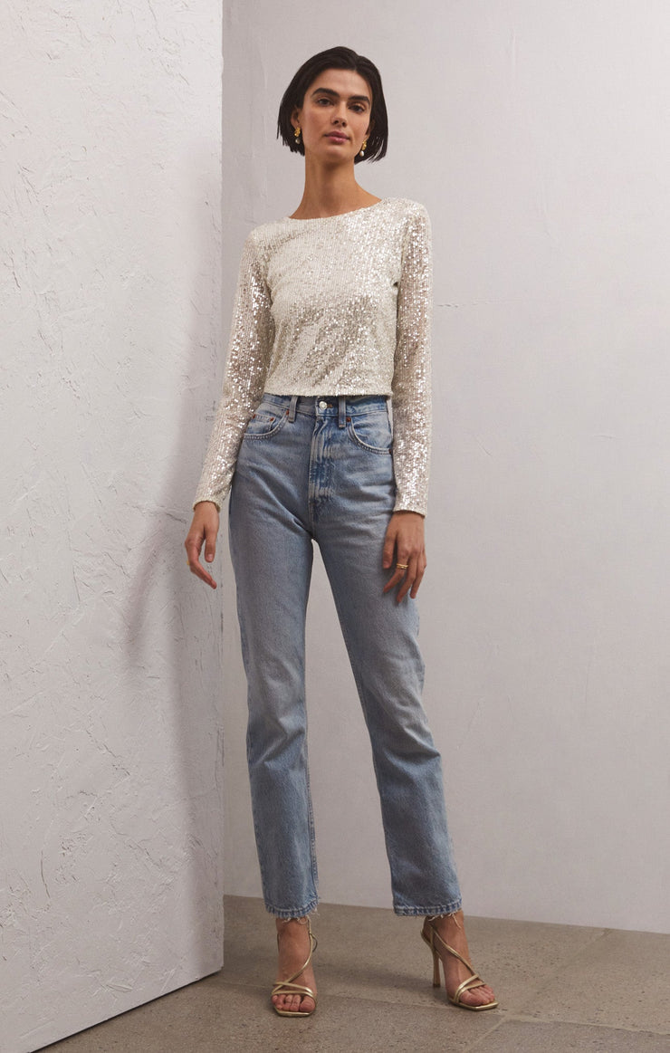 Tops Aurora Sequin Cropped Long Sleeve Top Stardust