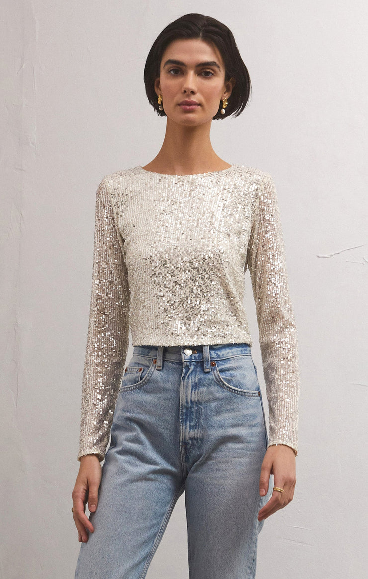 Tops Aurora Sequin Cropped Long Sleeve Top Stardust