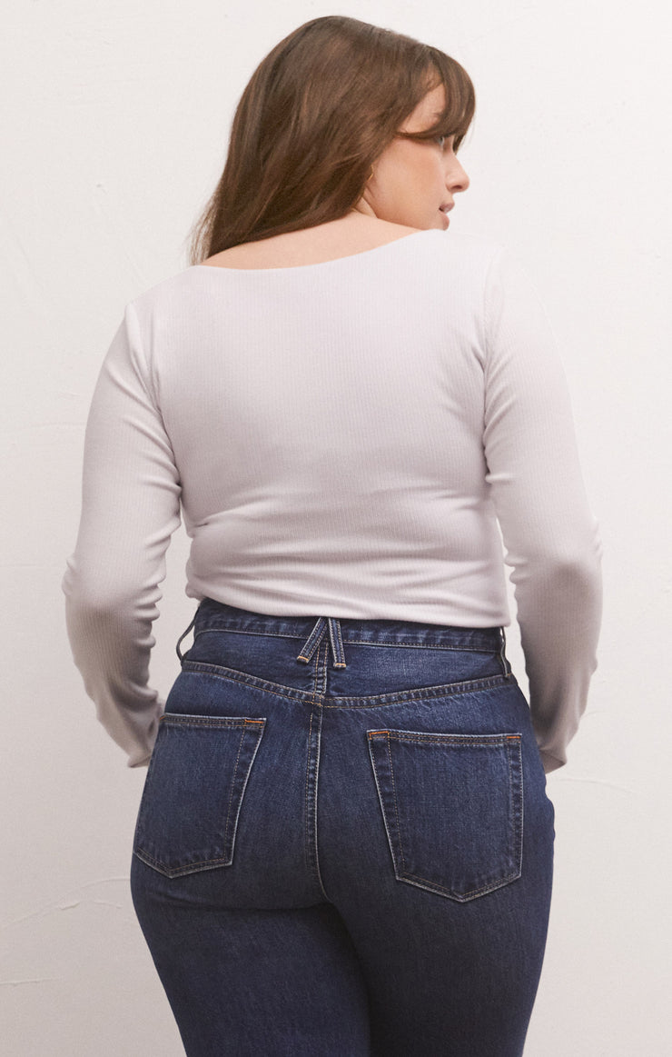 Tops Aden V-Neck Rib Long Sleeve Top White