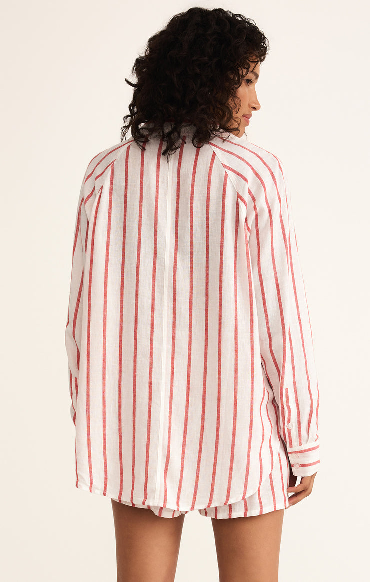 Tops Perfect Linen Striped Top Cabana Red
