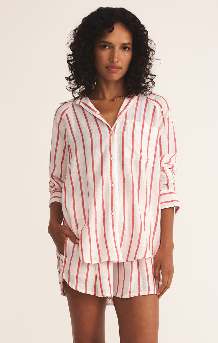 Tops Perfect Linen Striped Top Cabana Red