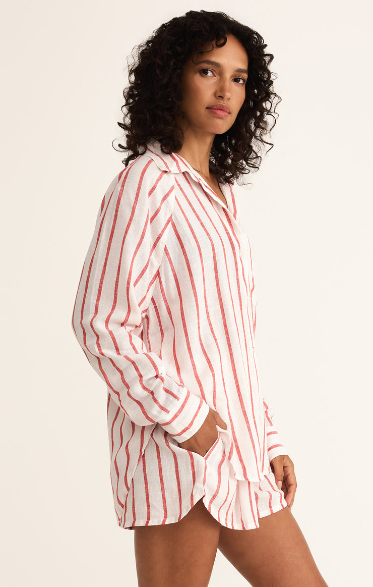 Tops Perfect Linen Striped Top Cabana Red