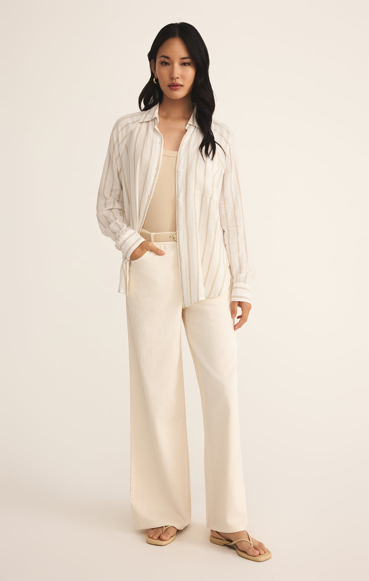 Tops Perfect Linen Striped Top Cement