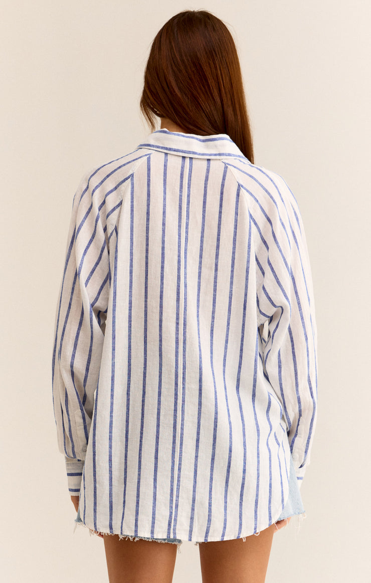 Tops Perfect Linen Striped Top Palace Blue