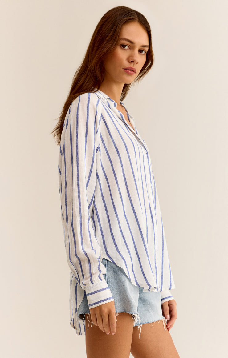 Tops Perfect Linen Striped Top Palace Blue