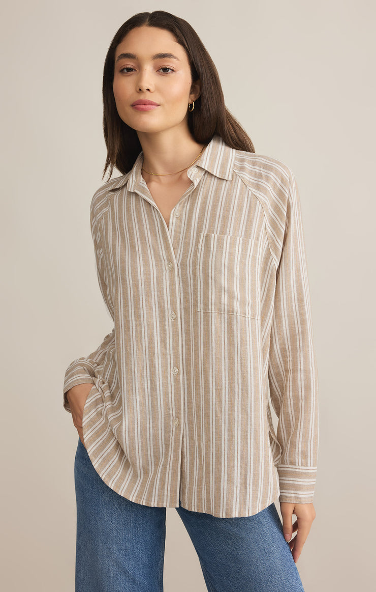 Tops Perfect Linen Striped Top Pebble Moon