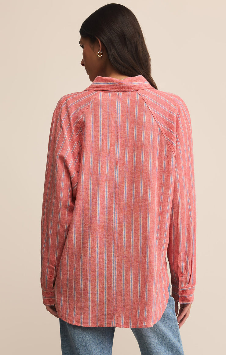 Tops Perfect Linen Striped Top Persimmon