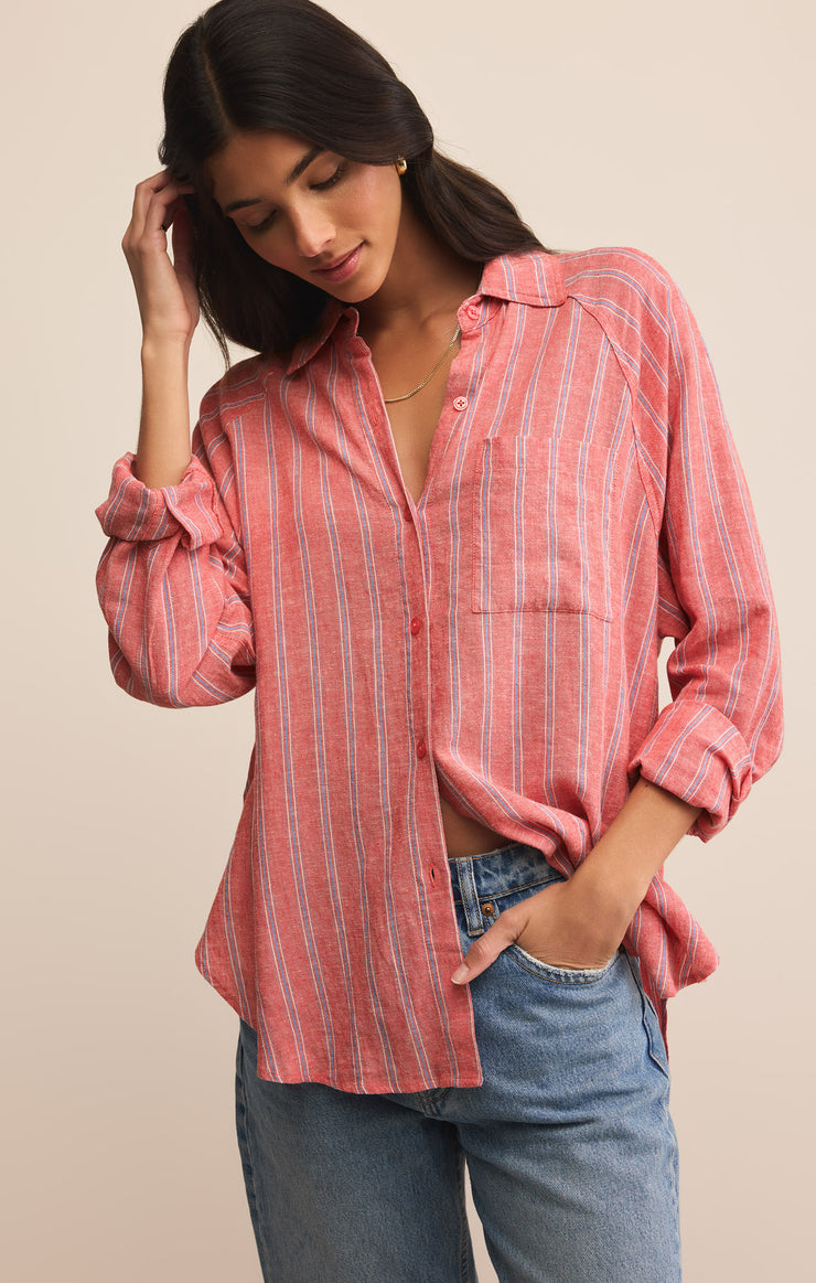 Tops Perfect Linen Striped Top Persimmon