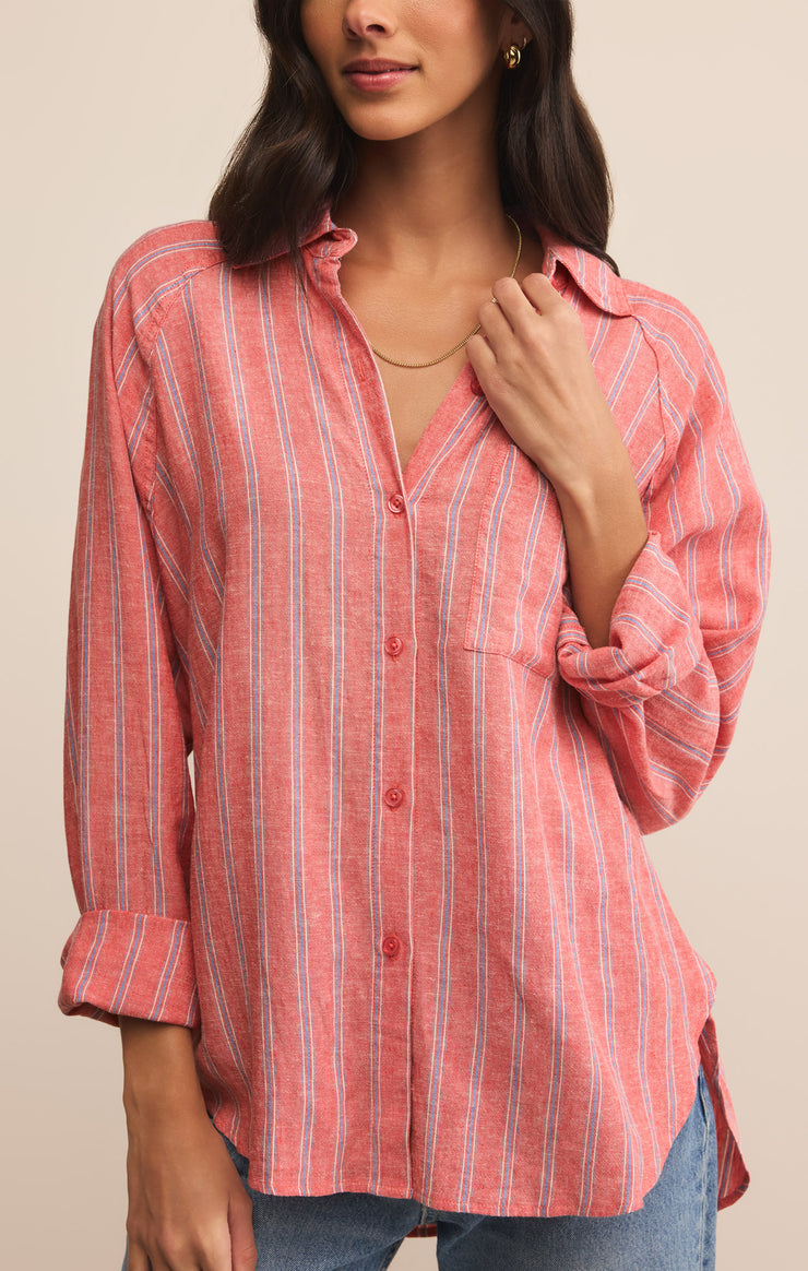 Tops Perfect Linen Striped Top Persimmon