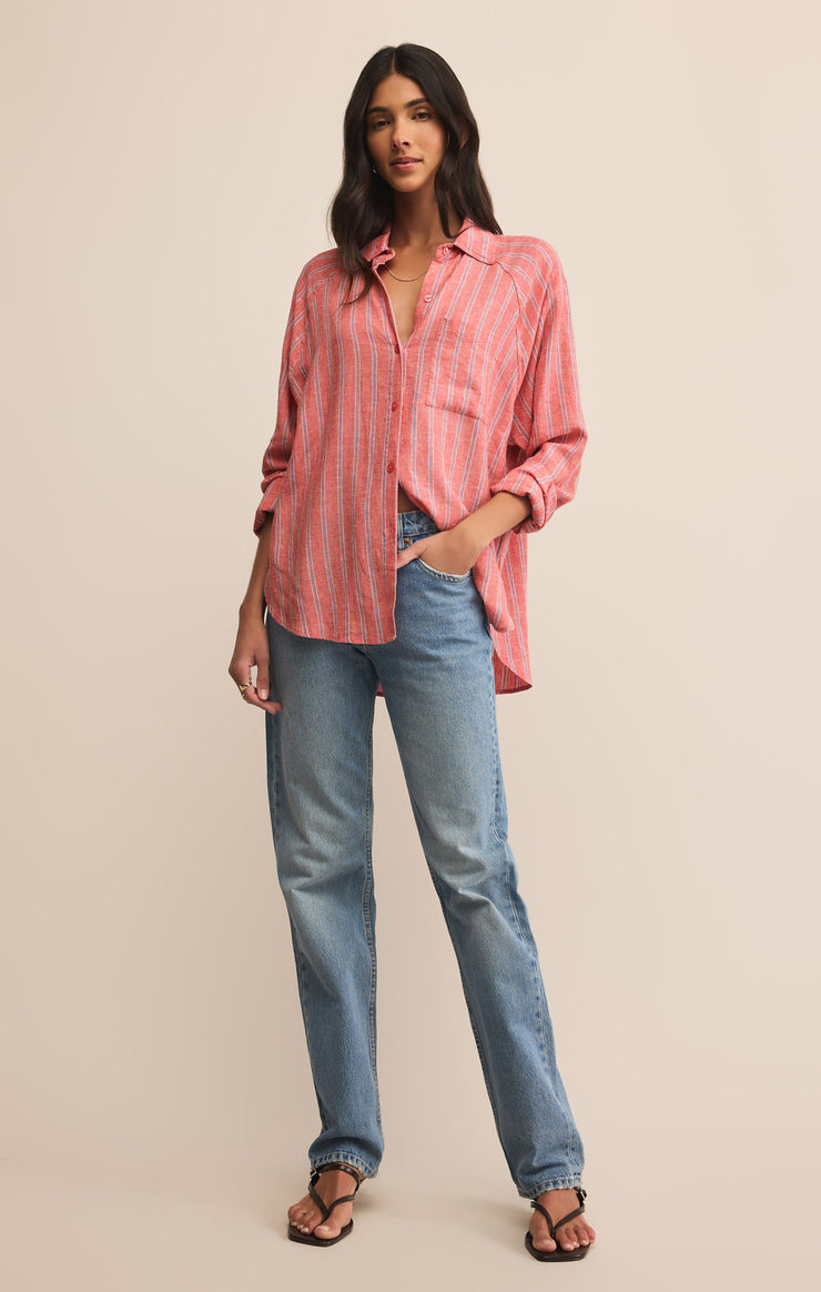 Tops Perfect Linen Striped Top Persimmon