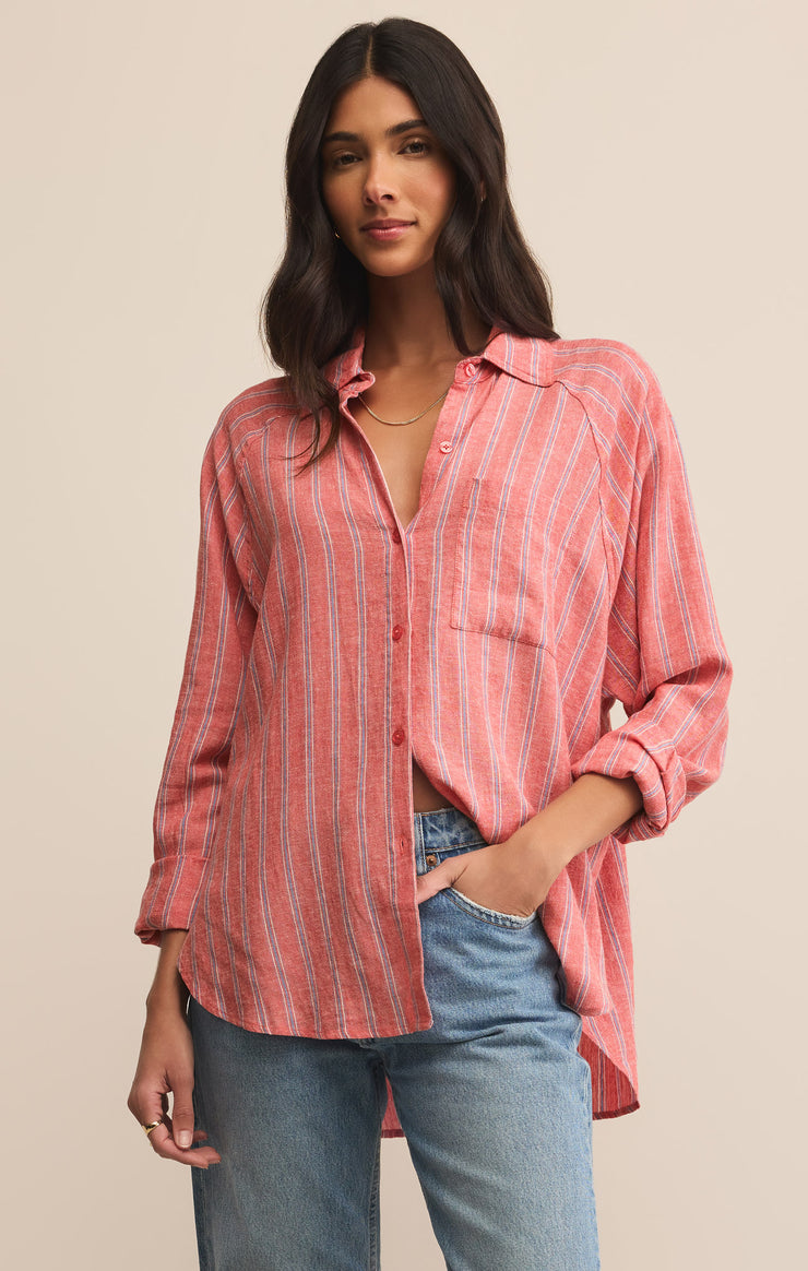 Tops Perfect Linen Striped Top Persimmon