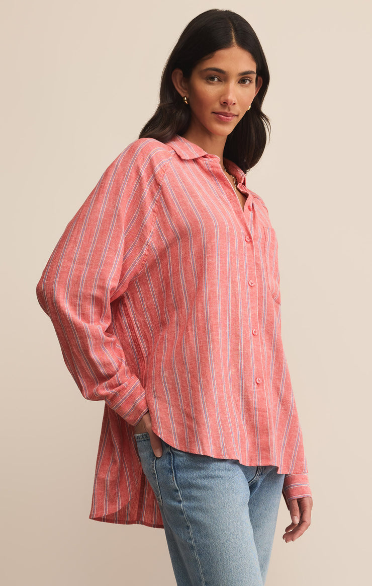 Tops Perfect Linen Striped Top Persimmon