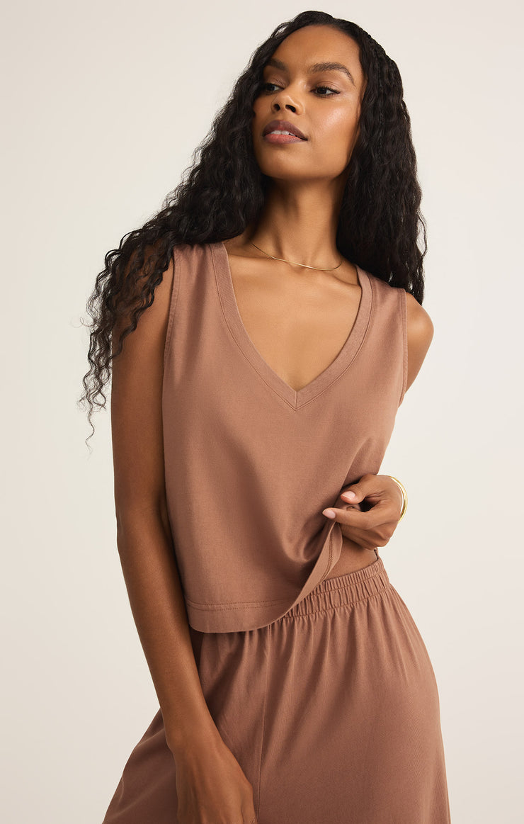 Tops Sloane V-Neck Cotton Jersey Top Teakwood