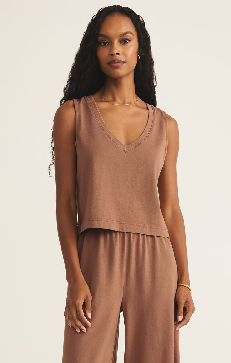 Tops Sloane V-Neck Cotton Jersey Top Teakwood