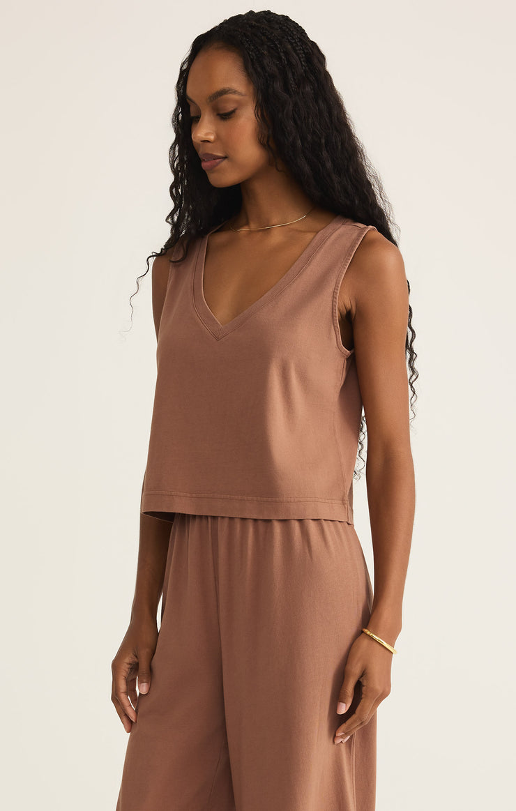 Tops Sloane V-Neck Cotton Jersey Top Teakwood