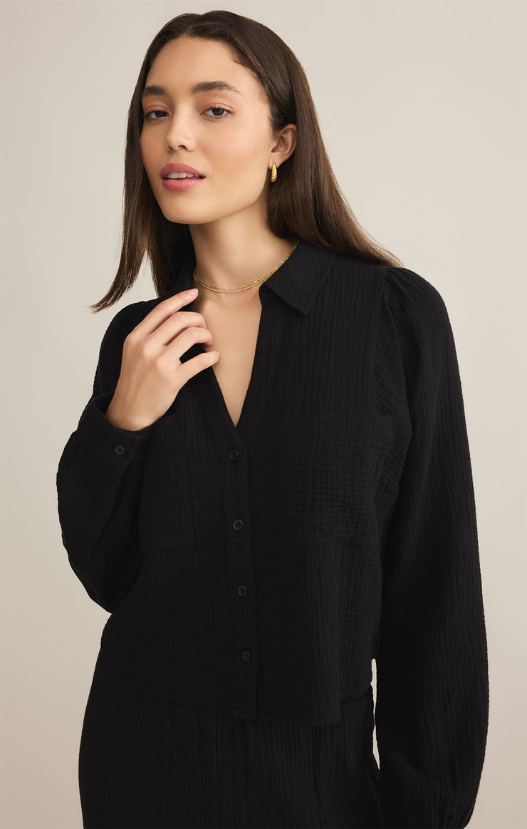 Tops Campo Button Up Gauze Top Black