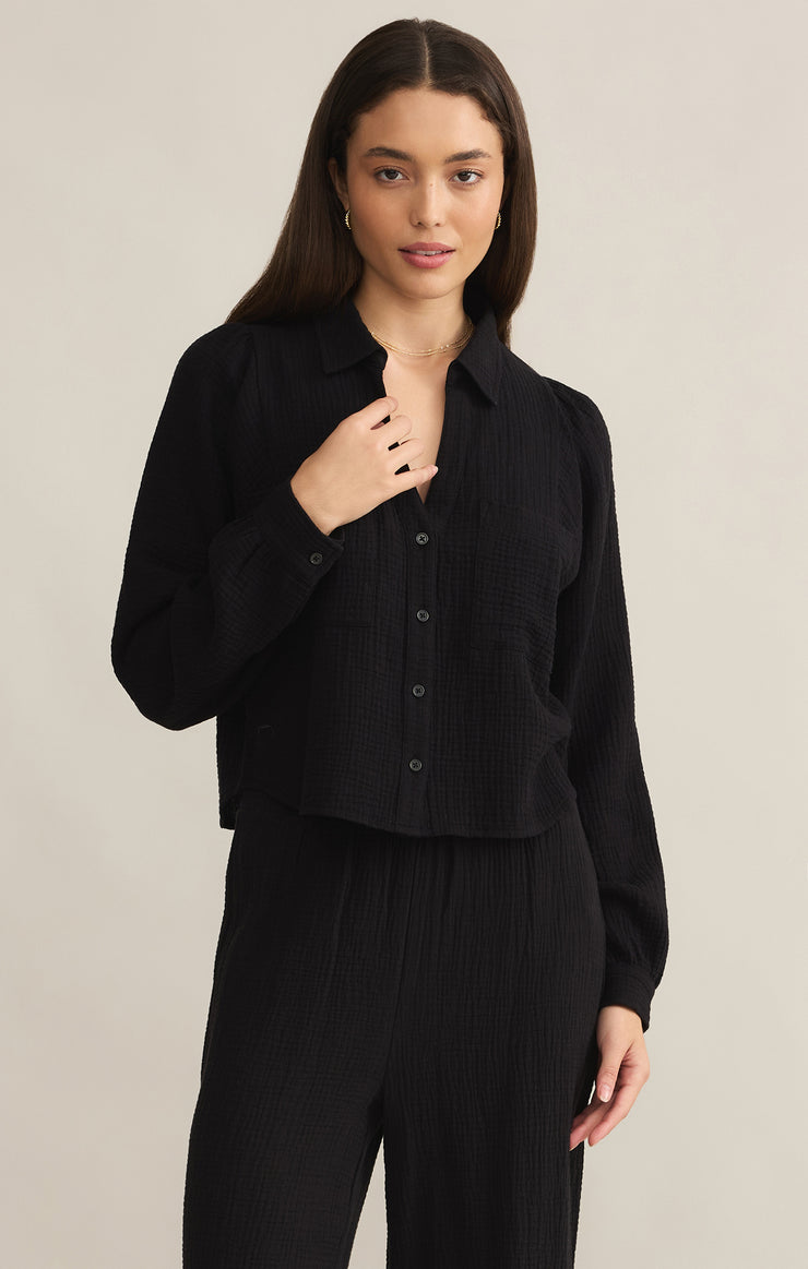 Tops Campo Button Up Gauze Top Black